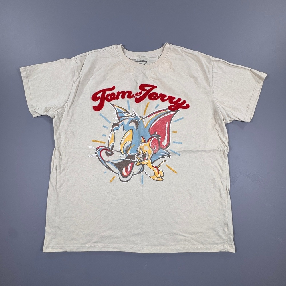Freeze Tom and Jerry XL Beige Graphic T Shirt Cotton Blend Cartoon Tee